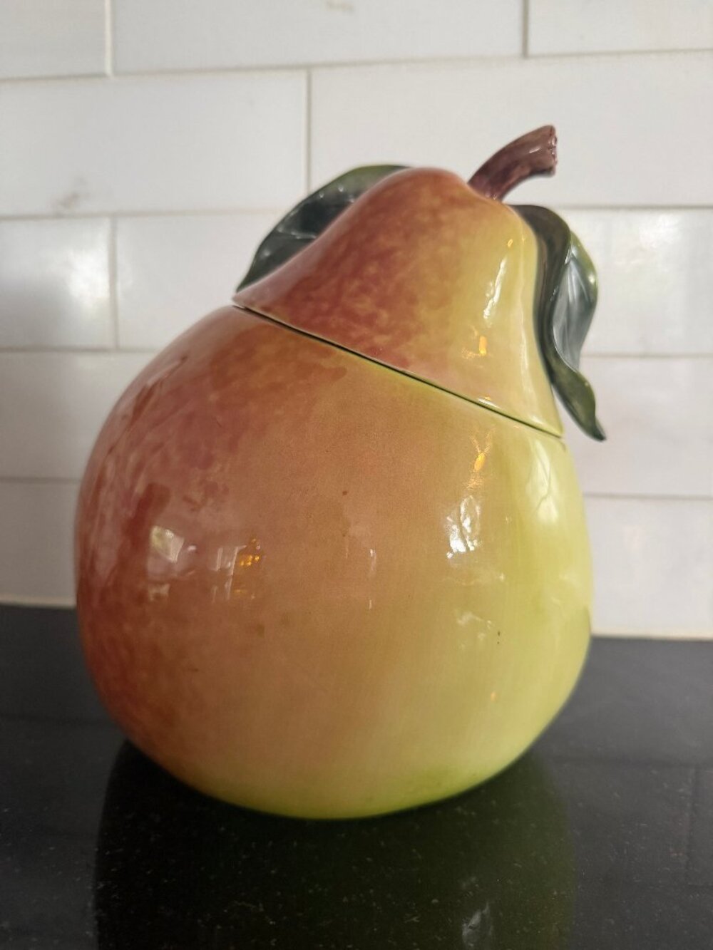2004 Harry & David Ceramic Pear Cookie Jar - American Retro Inc - Royal Riviera